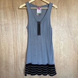 Fresh Brewed Grey Soft Zip-Up Sexy Summer Nightie Chemise w/ Black Ruffles XS